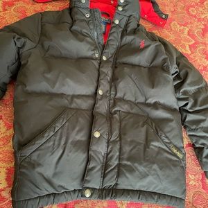Boy's POLO RALPH LAUREN Down Puffer
Coat w/Detachable Hood/ M (10-12)/ Black/Red